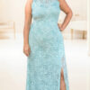 Vestido de Renda longo com aplicação Guippir Plus SIze