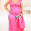 Vestido Plus Size Festa Longo em Renda Guippir com Tule