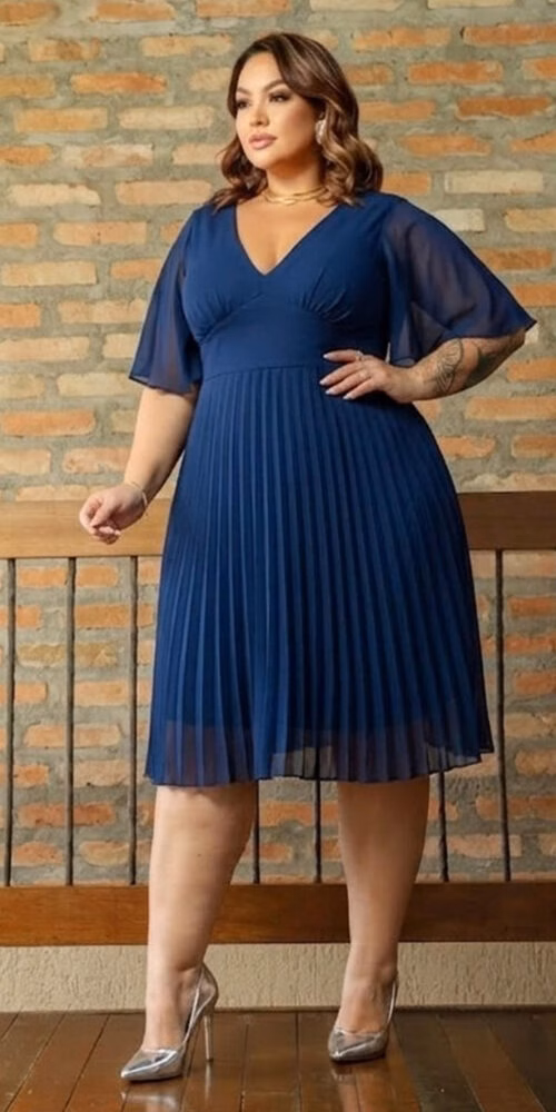 Vestido de Festa Plus Size Saia Plissada Midi