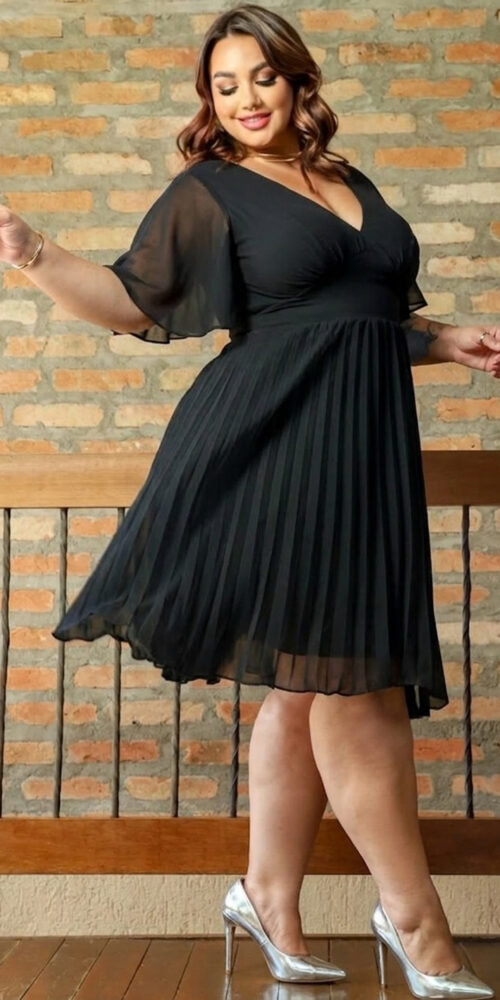 Vestido de Festa Plus Size Saia Plissada Midi