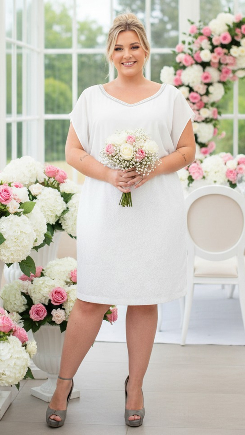 Vestido Blusê Plus Size em Renda e Chiffon com bordados