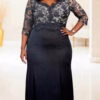 Vestido Festa Plus Size com Renda Guippir e Crepe Chiffon