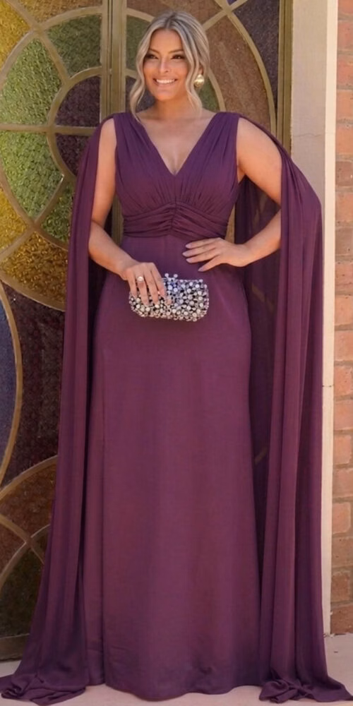 Vestido de Festa Mangas Echarpe Plus Size