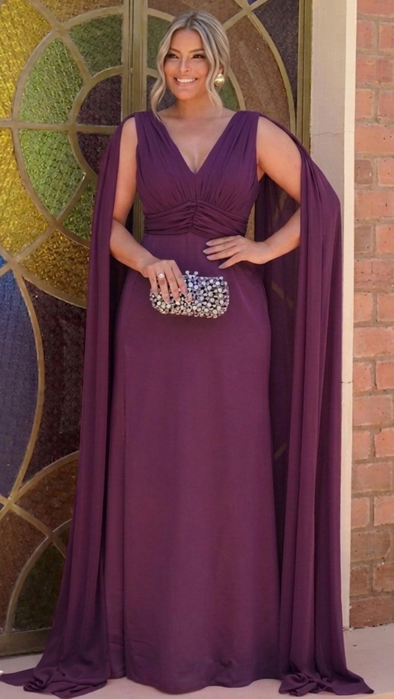 Vestido de Festa Mangas Echarpe Plus Size