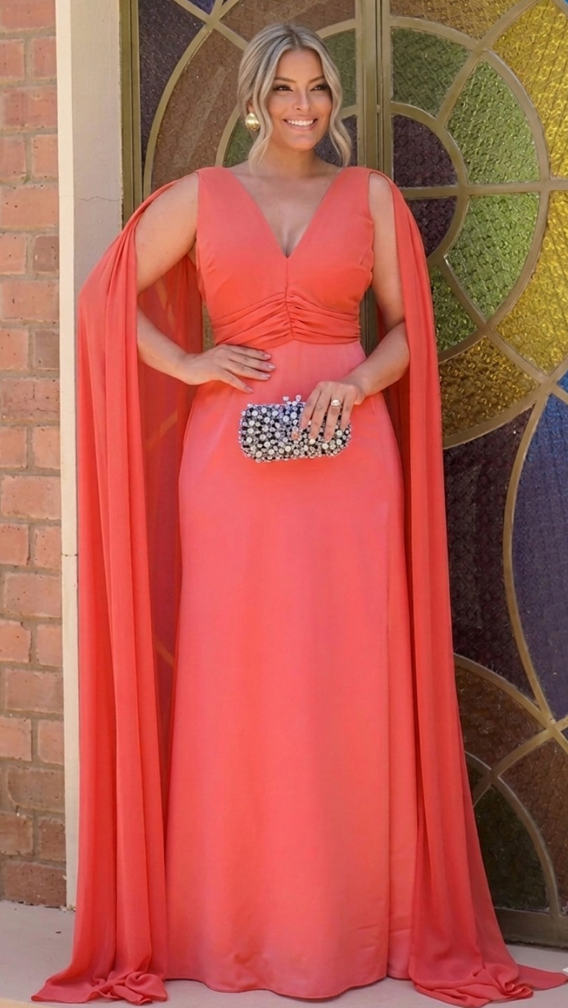 Vestido de Festa Mangas Echarpe Plus Size