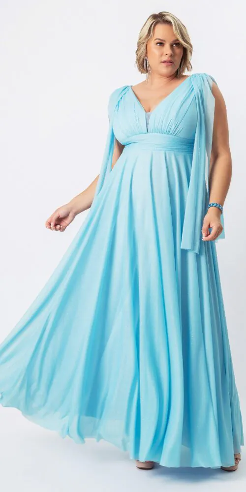 Vestido Festa Tule Gliitter Capa Plus Size