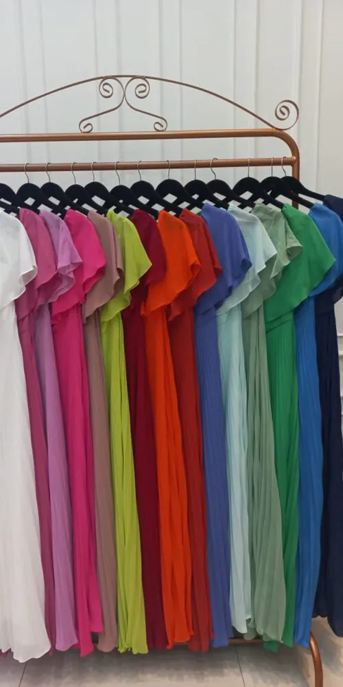 Vestido de Festa Plus Size Ombro a Ombro Plissado Longo