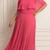 Vestido de Festa Plus Size Ombro a Ombro Plissado Longo