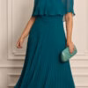Vestido de Festa Plus Size Ombro a Ombro Plissado Longo