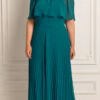 Vestido de Festa Plus Size Ombro a Ombro Plissado Longo
