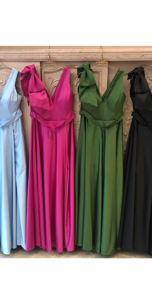 Vestido de Festa com Laço em Crepe Acetinado Plus Size