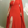 Vestido Plus Size Ombro Só com Manga Removível de Festa