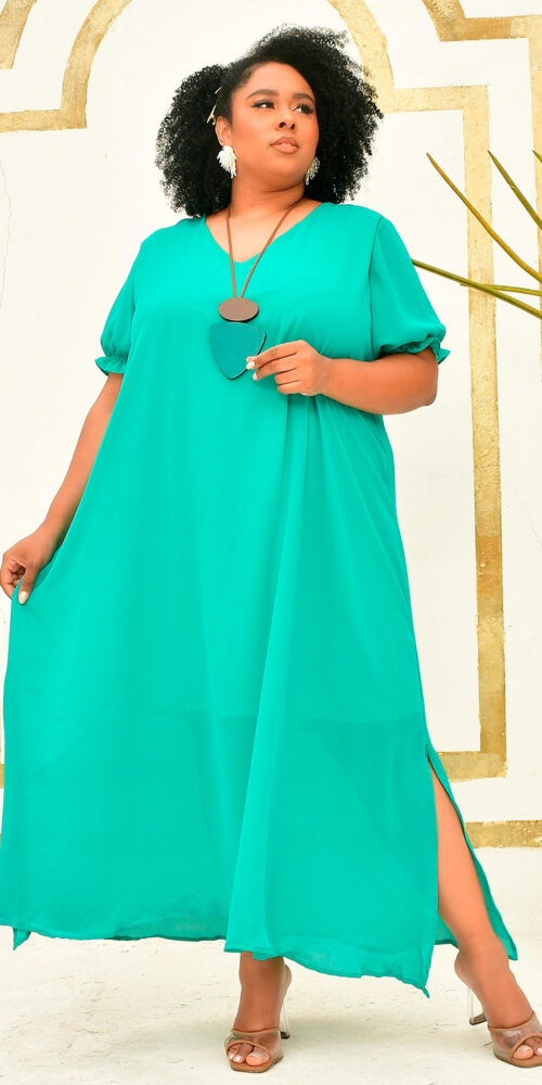 Vestido Mangas Bufantes Plus Size