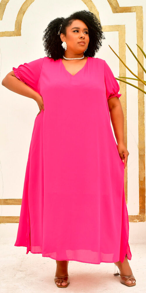 Vestido Mangas Bufantes Plus Size