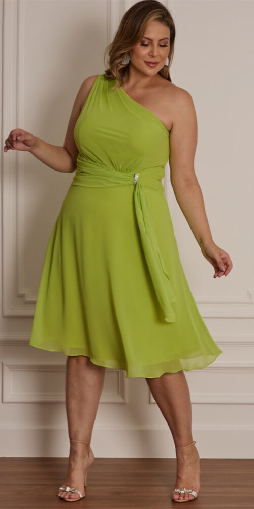 Vestido Festa Plus Size Ombro Só Midi