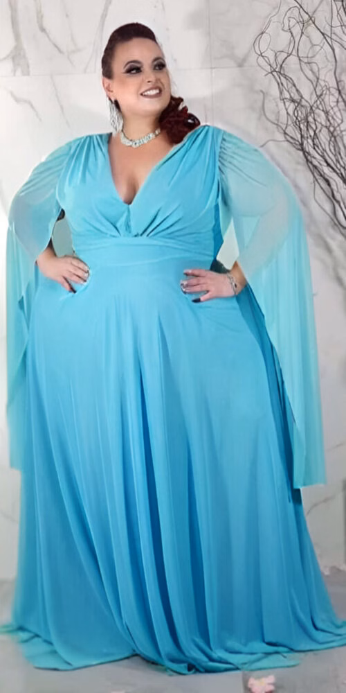 Vestido Plus Size Mangas Capa de Festa