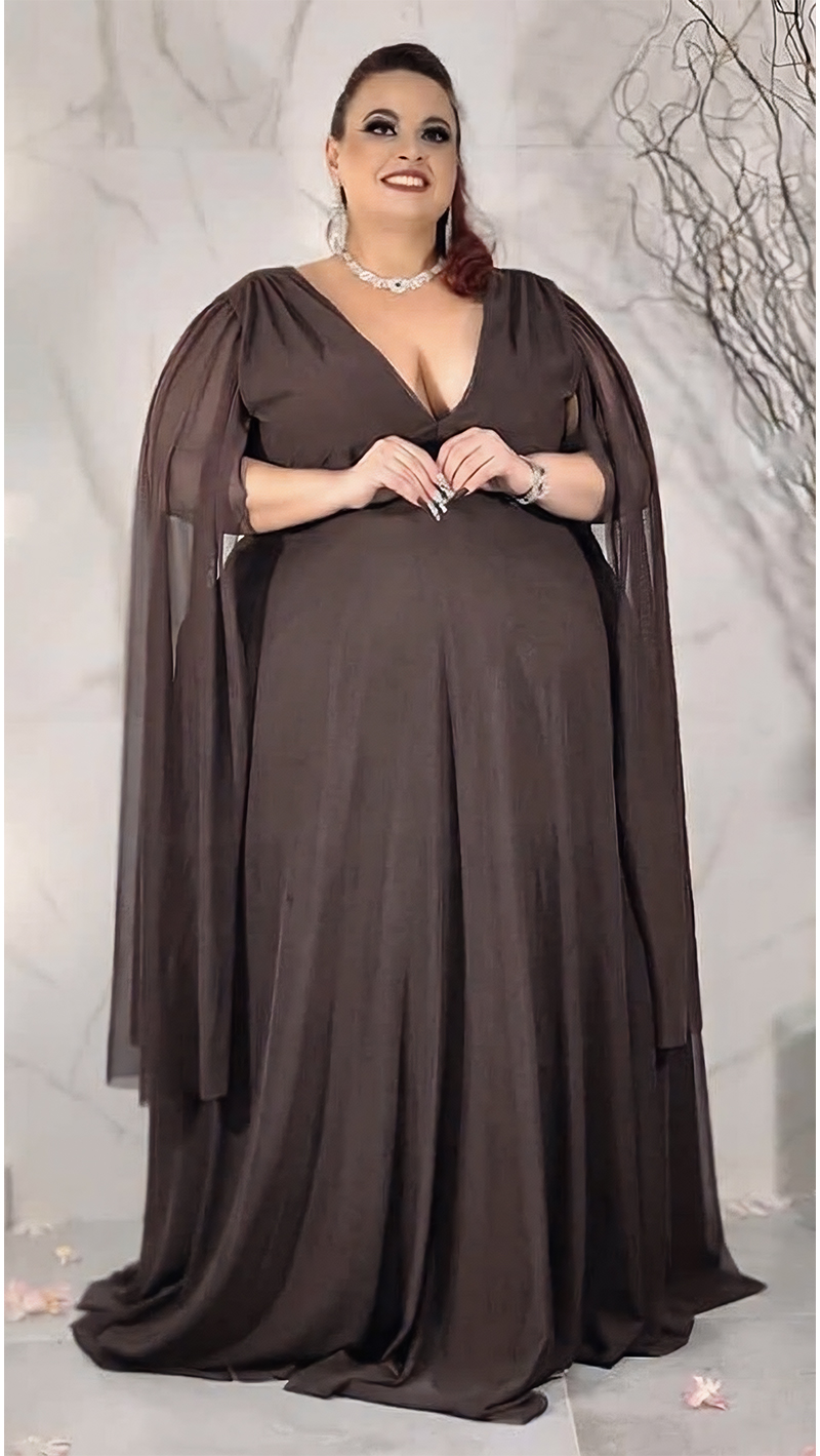 Vestido Plus Size Mangas Capa de Festa