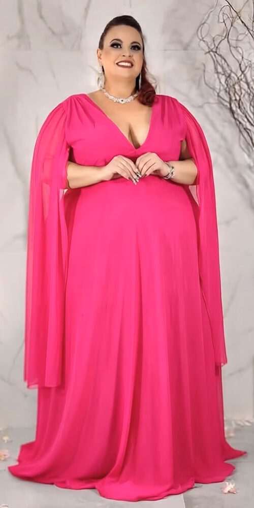 Vestido Plus Size Mangas Capa de Festa