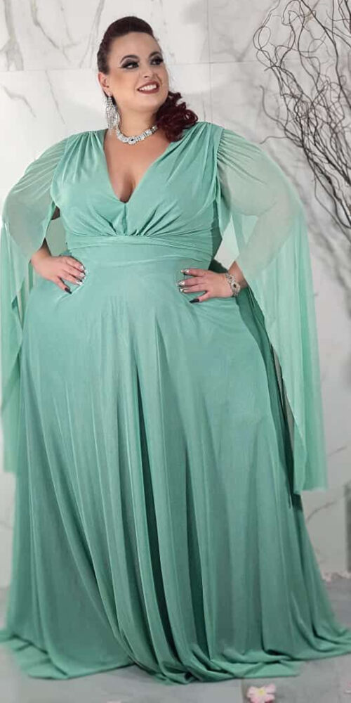 Vestido Plus Size Mangas Capa de Festa