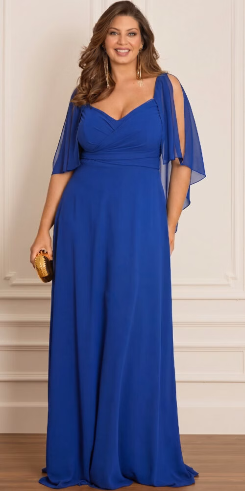 Vestido Festa Madrinhas Decote Princesa Plus Size
