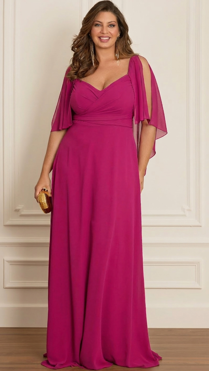Vestido Festa Madrinhas Decote Princesa Plus Size