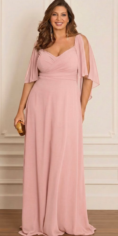 Vestido Festa Madrinhas Decote Princesa Plus Size