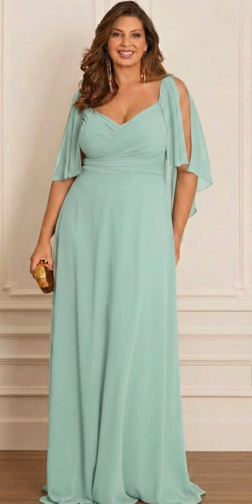 Vestido Festa Madrinhas Decote Princesa Plus Size