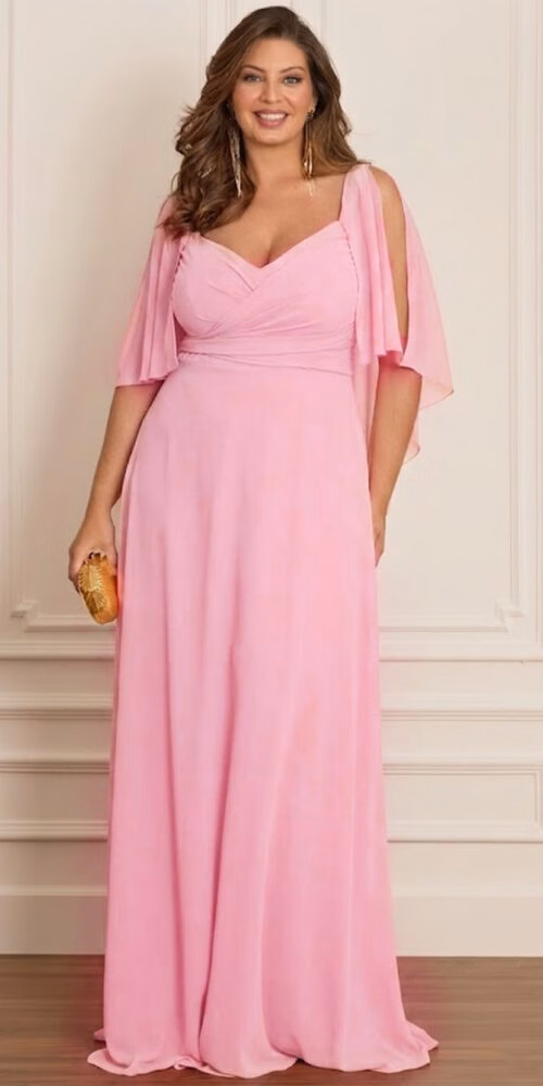 Vestido Festa Madrinhas Decote Princesa Plus Size