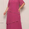 Vestido Festa Midi em Camadas Bordado Plus Size