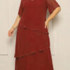Vestido Festa Midi em Camadas Bordado Plus Size