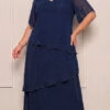 Vestido Festa Midi em Camadas Bordado Plus Size