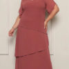 Vestido Festa Midi em Camadas Bordado Plus Size