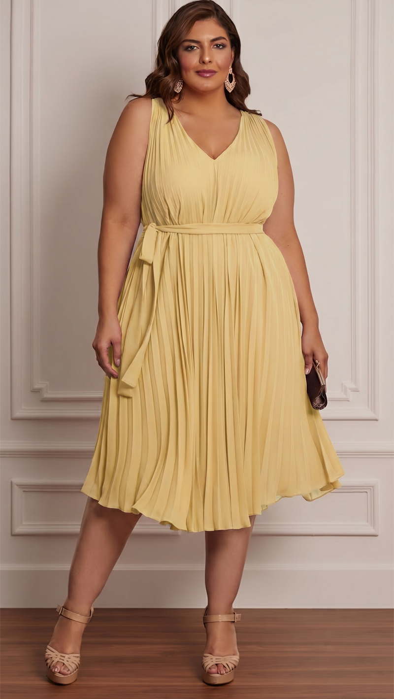Vestido Midi Plus Size Trapézio Plissado - Moda Maior
