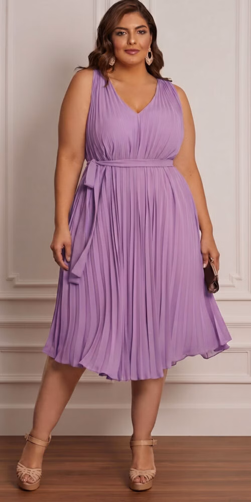 Vestido Midi Plus Size Trapézio Plissado