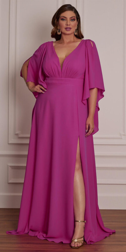 Vestido Festa Mangas Bico Plus Size
