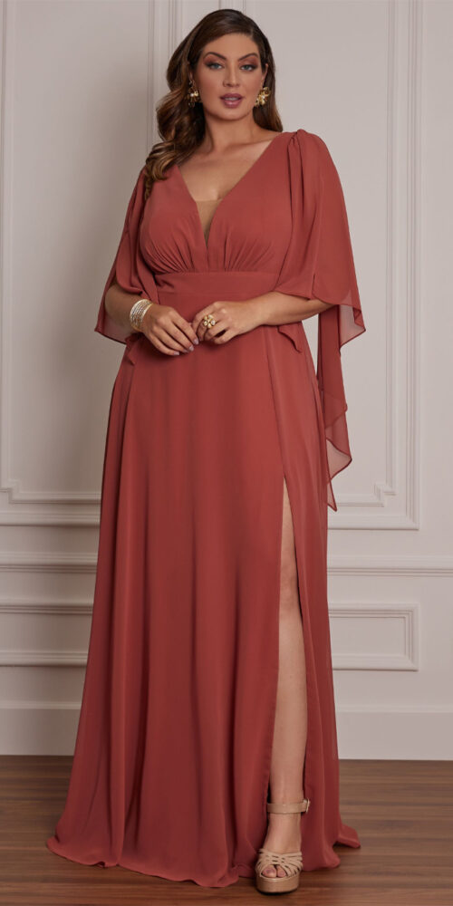 Vestido Festa Mangas Bico Plus Size