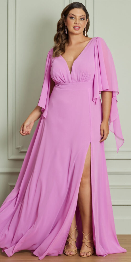 Vestido Festa Mangas Bico Plus Size