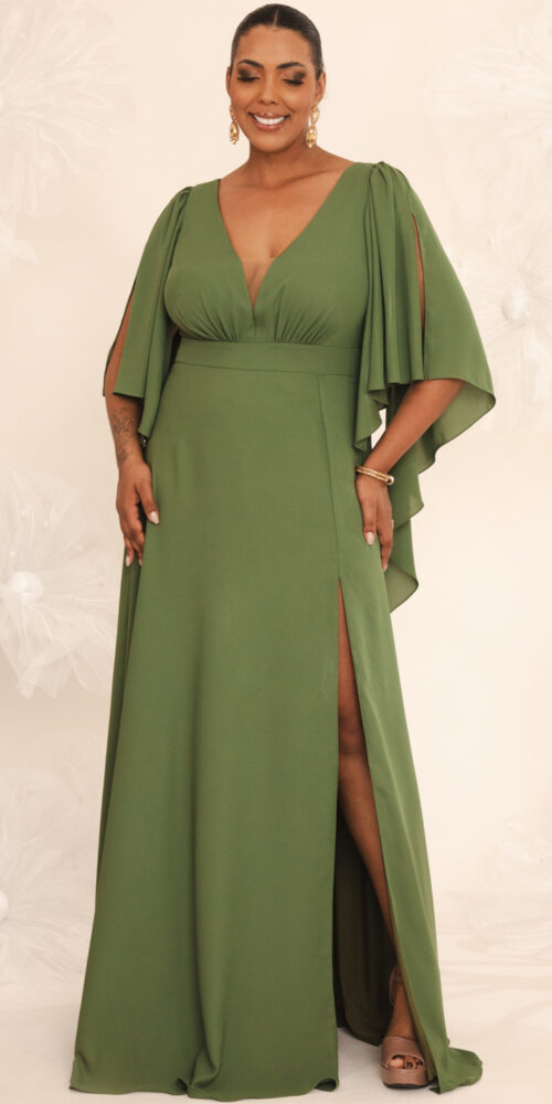 Vestido Festa Mangas Bico Plus Size
