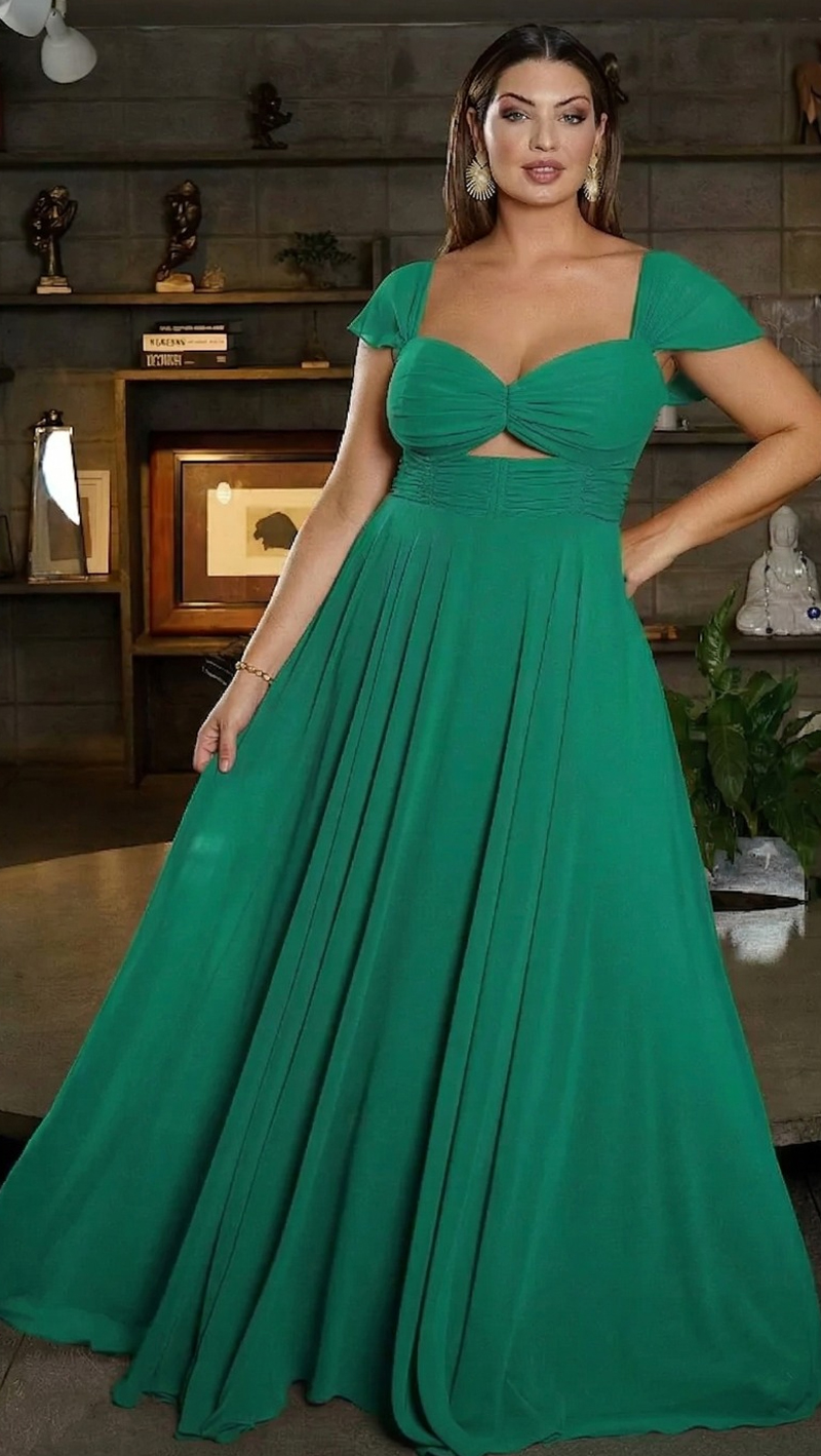 Vestido Festa Madrinhas Detalhe Vazado Plus Size