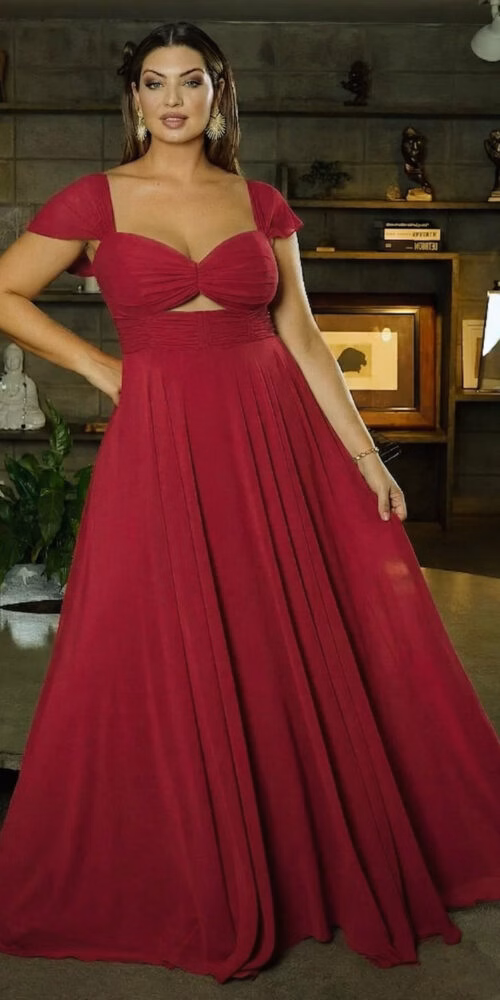 Vestido Festa Madrinhas Detalhe Vazado Plus Size