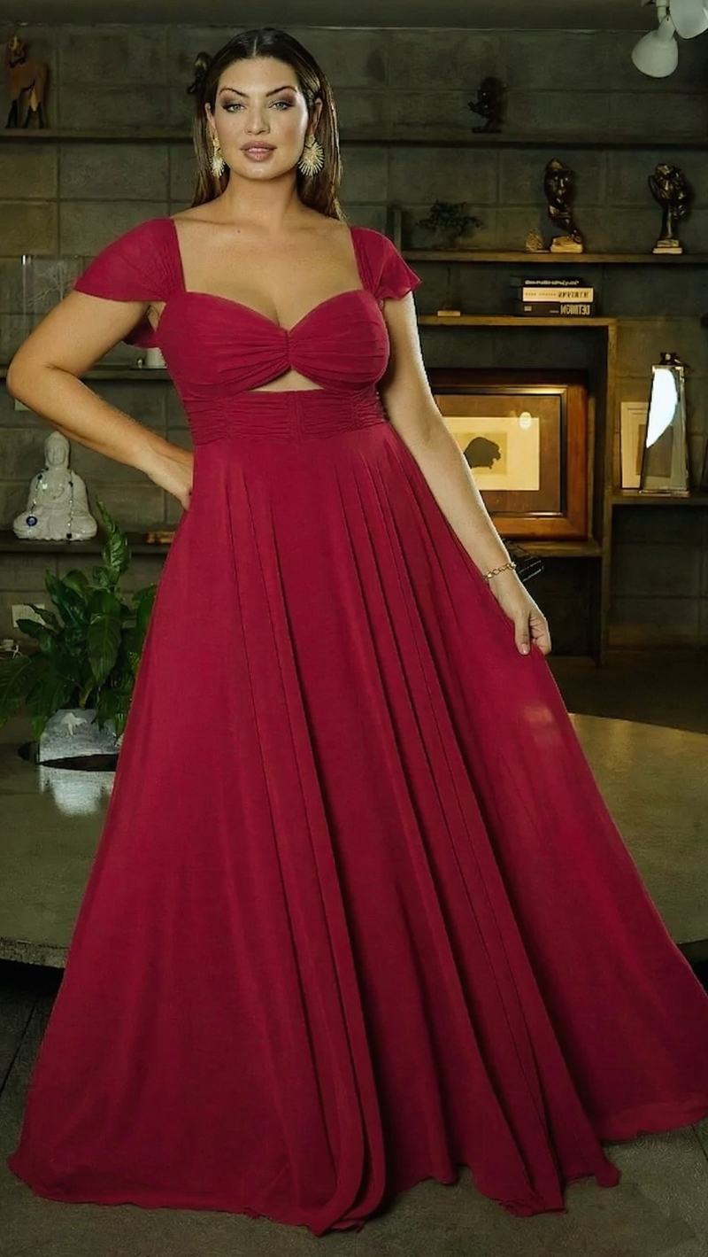 Vestido Festa Madrinhas Detalhe Vazado Plus Size