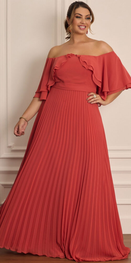 Vestido Festa Longo Plus Size Cigana Plissado