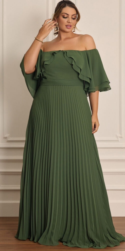 Vestido Festa Longo Plus Size Cigana Plissado