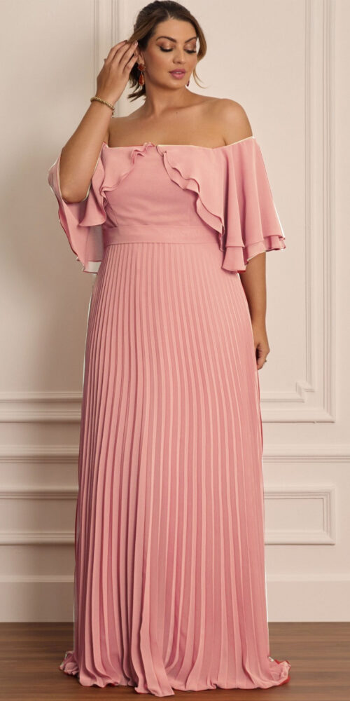 Vestido Longo Festa Plus Size Cigana Plissado