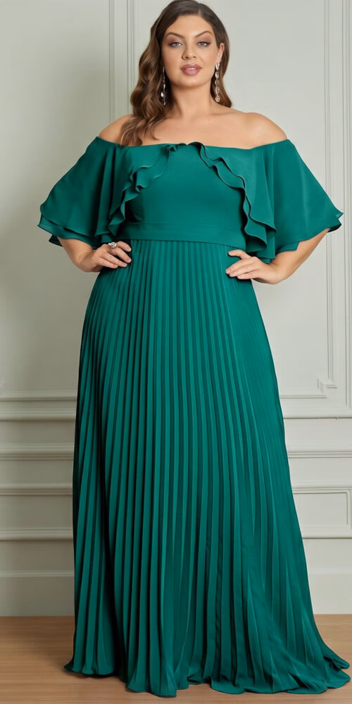 Vestido Festa Longo Plus Size Cigana Plissado