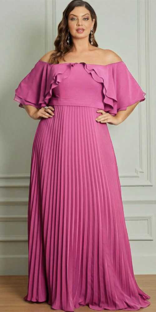 Vestido Festa Longo Plus Size Cigana Plissado