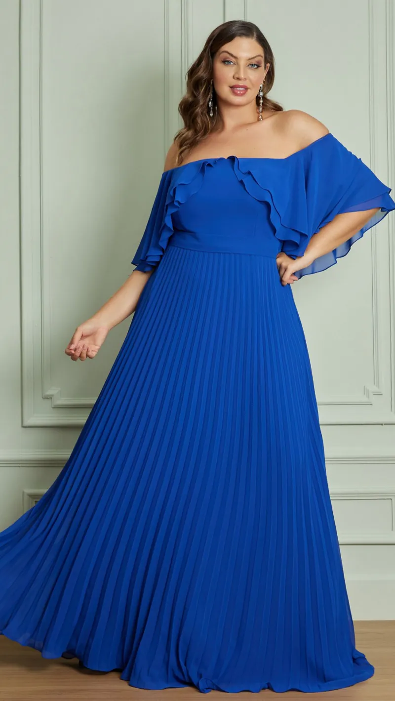 Vestido Festa Longo Plus Size Cigana Plissado