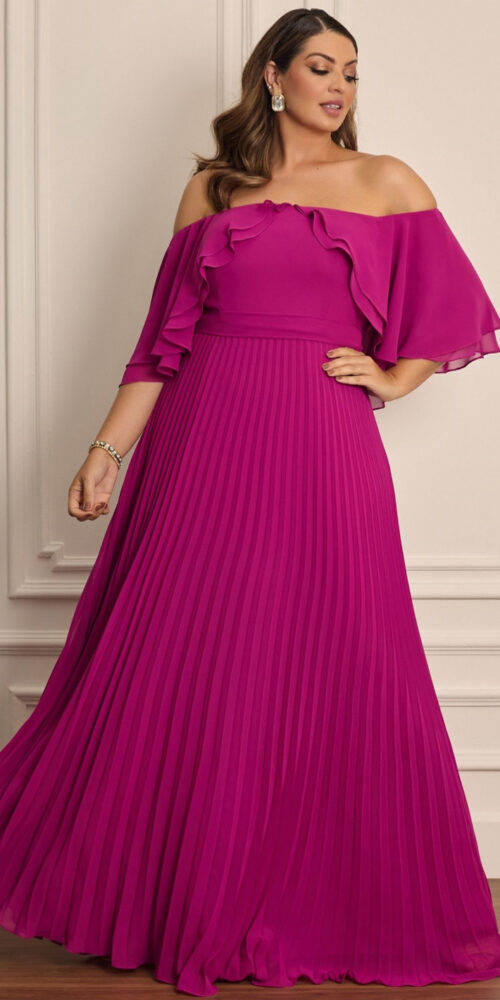 Vestido Festa Longo Plus Size Cigana Plissado
