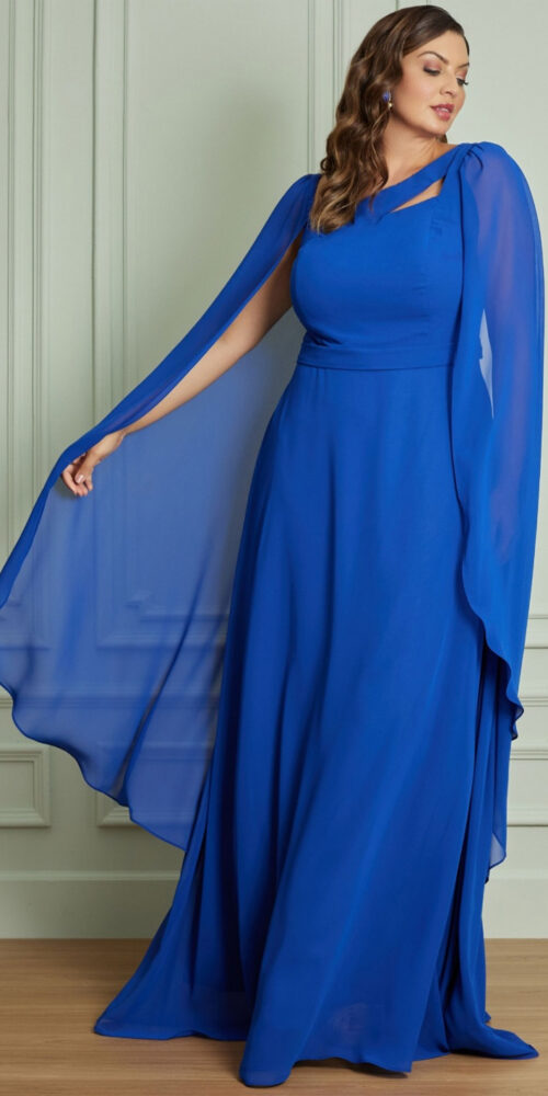 Vestido Madrinhas Manga Capa Longa Plus Size