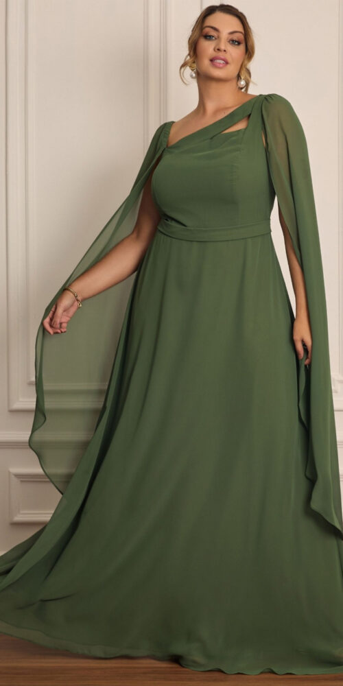 Vestido Madrinhas Manga Capa Longa Plus Size